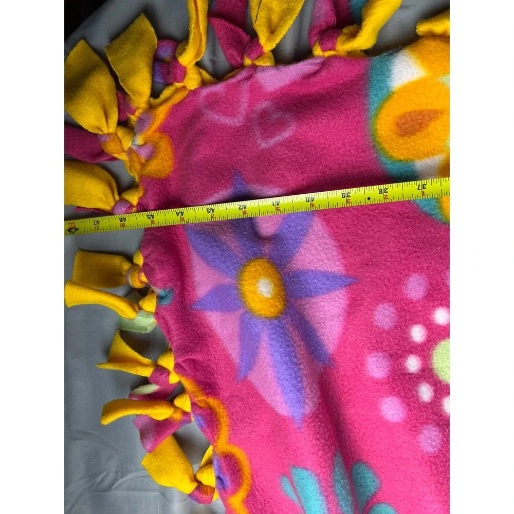 Handmade Pink Floral Ladybug Fleece Tie Blanket Yellow Reverse‎ Throw 50x48